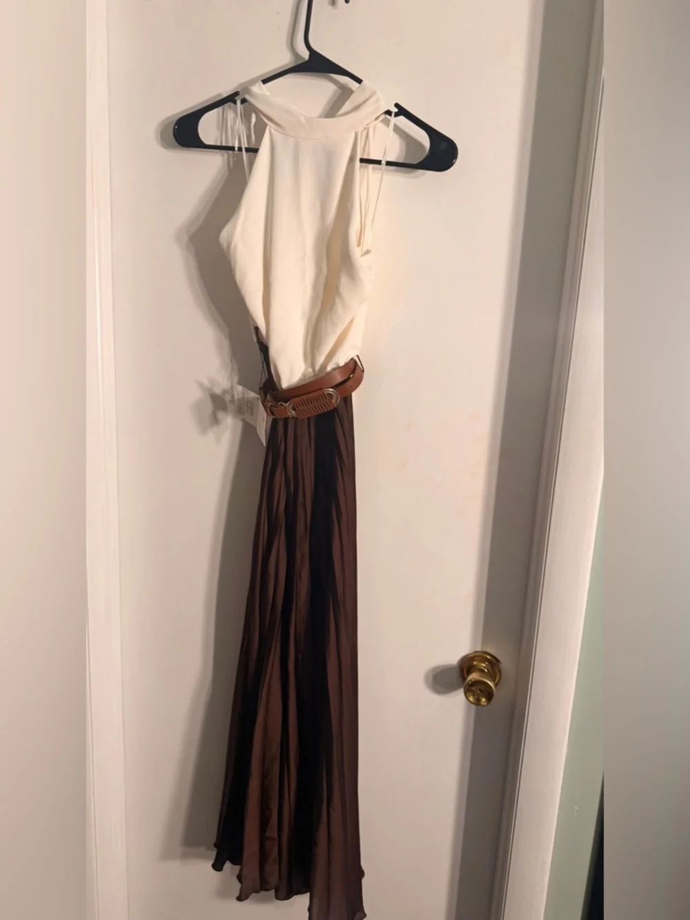 Zara Combo pleated dress Brown Choco and Ivory NWT - Picture 4 of 4